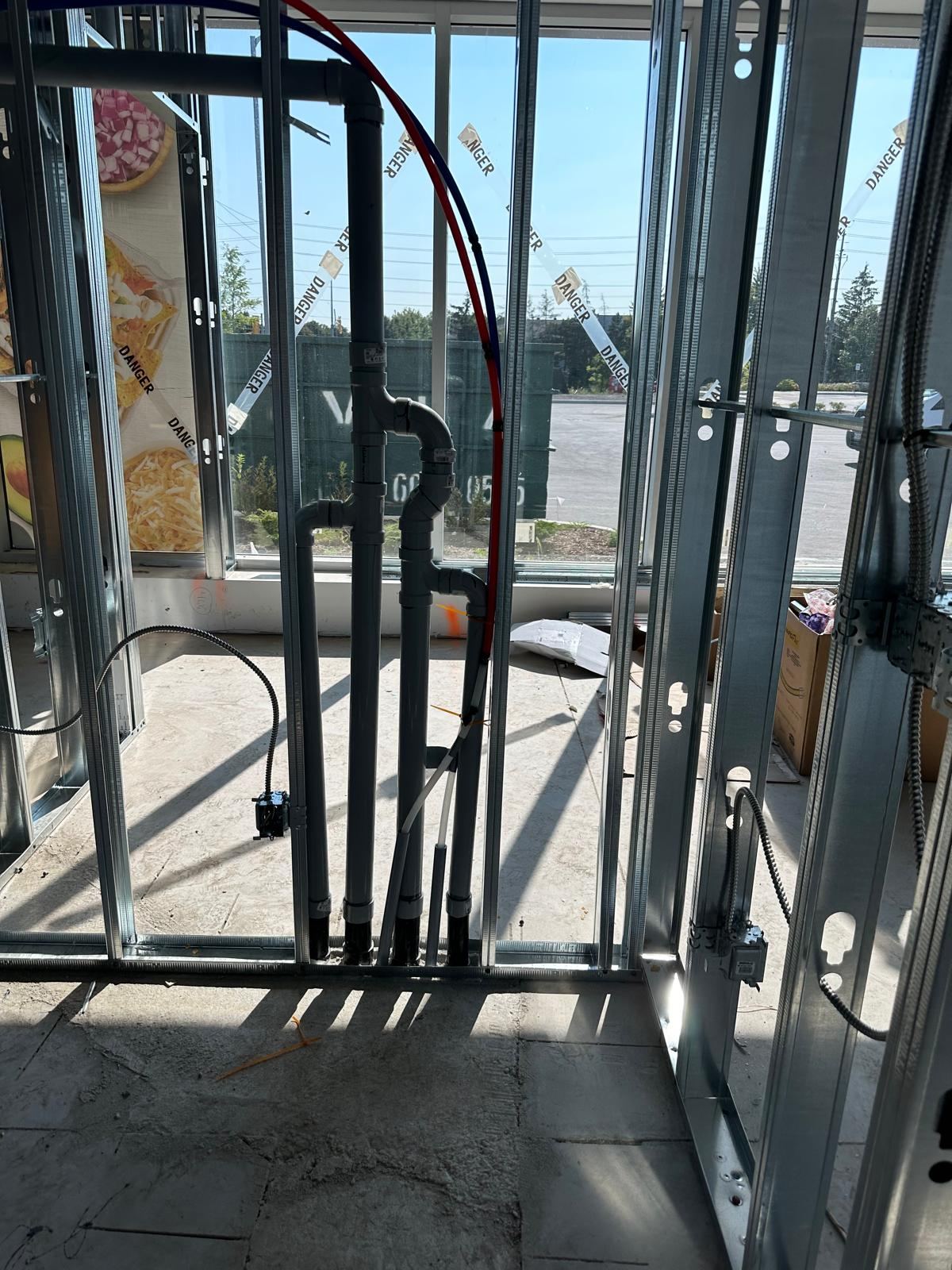 Restaurant build-out plumbing framing